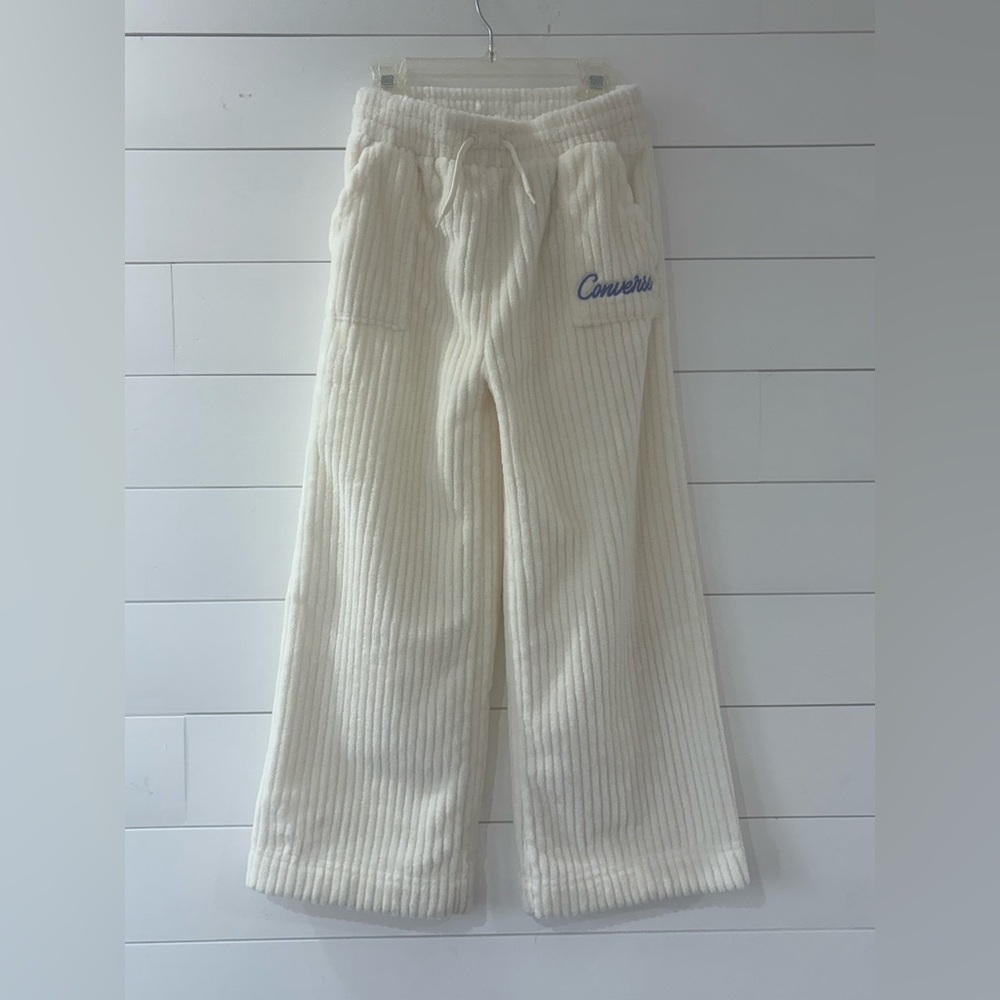Converse Kids Sherpa‎ Fleece Wide Leg Pants Cream Cozy Lounge Size Small 8-10